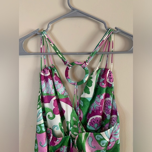 Mango Satin Cross-Back Floral Jumpsuit NWOT - Picture 5 of 13